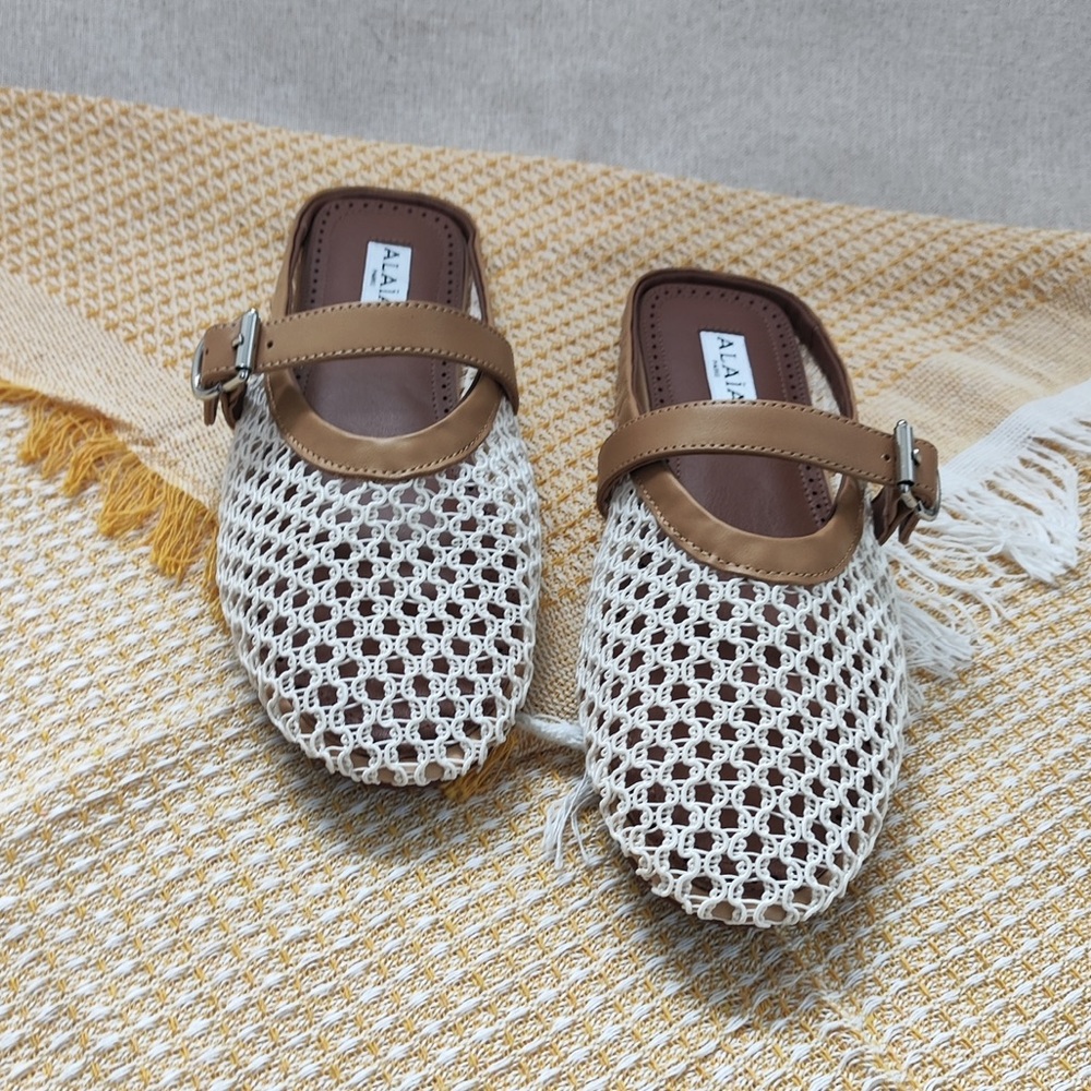 ALAIA Cream Woven Mule with Brown Trim and Buckle - Picture 3 of 8
